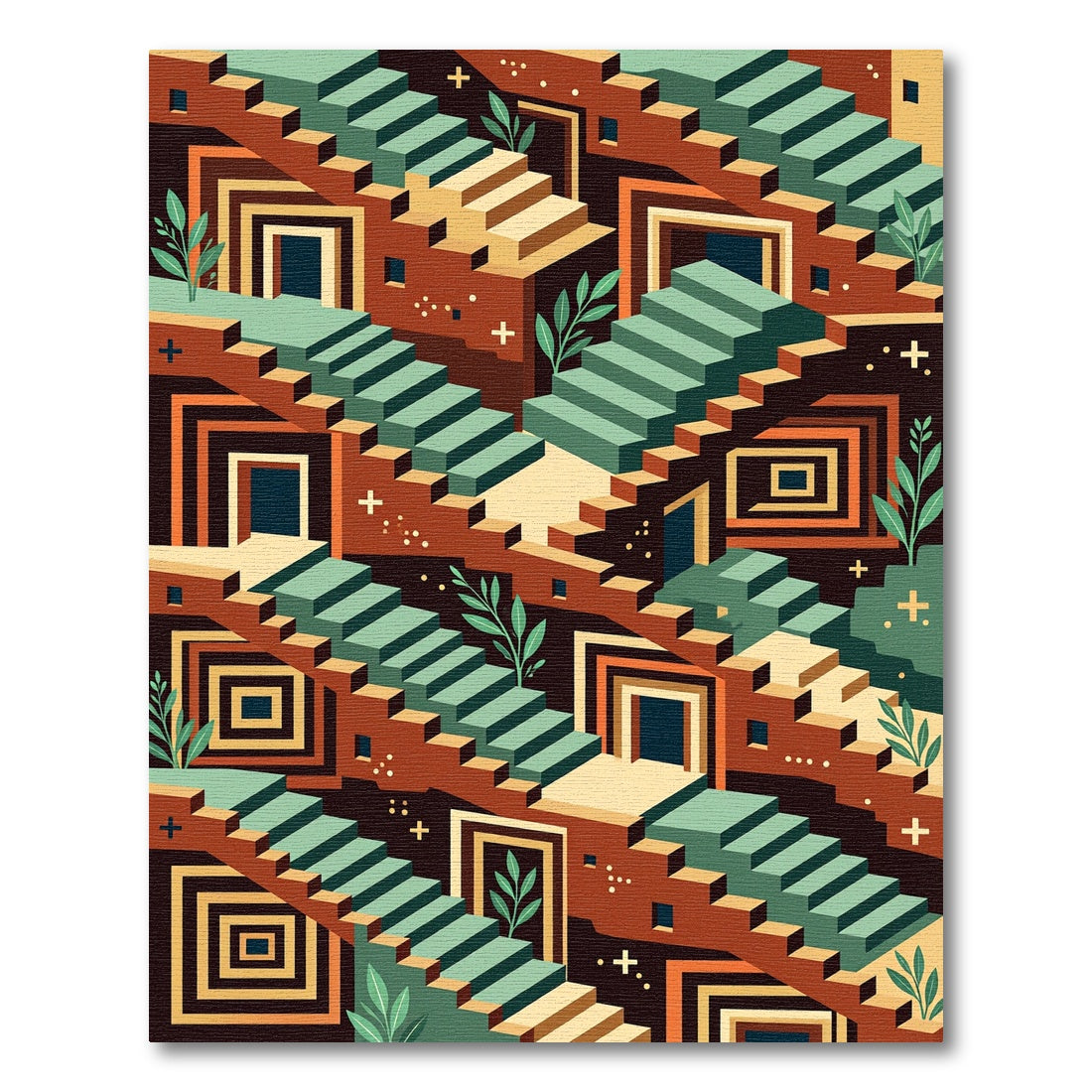Geometric Isometric Earth Tone Staircase Rug