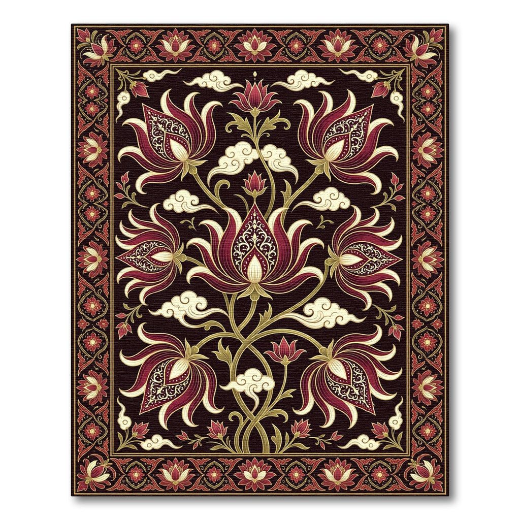Burgundy Floral Scrollwork Medallion Rug