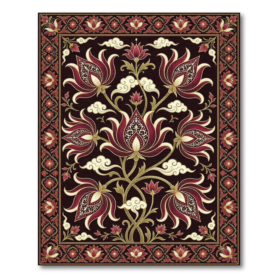 Burgundy Floral Scrollwork Medallion Rug