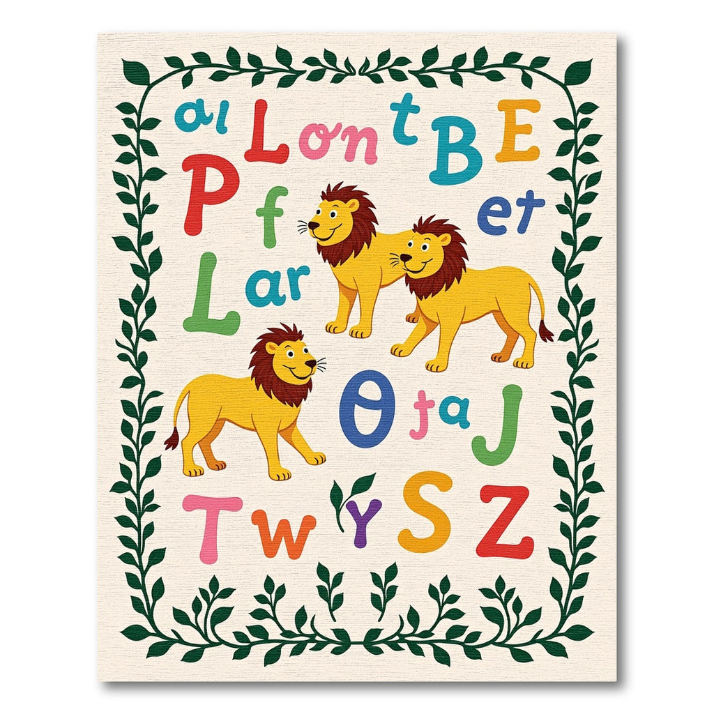 Cheerful Yellow Lion Alphabet Garland Rug