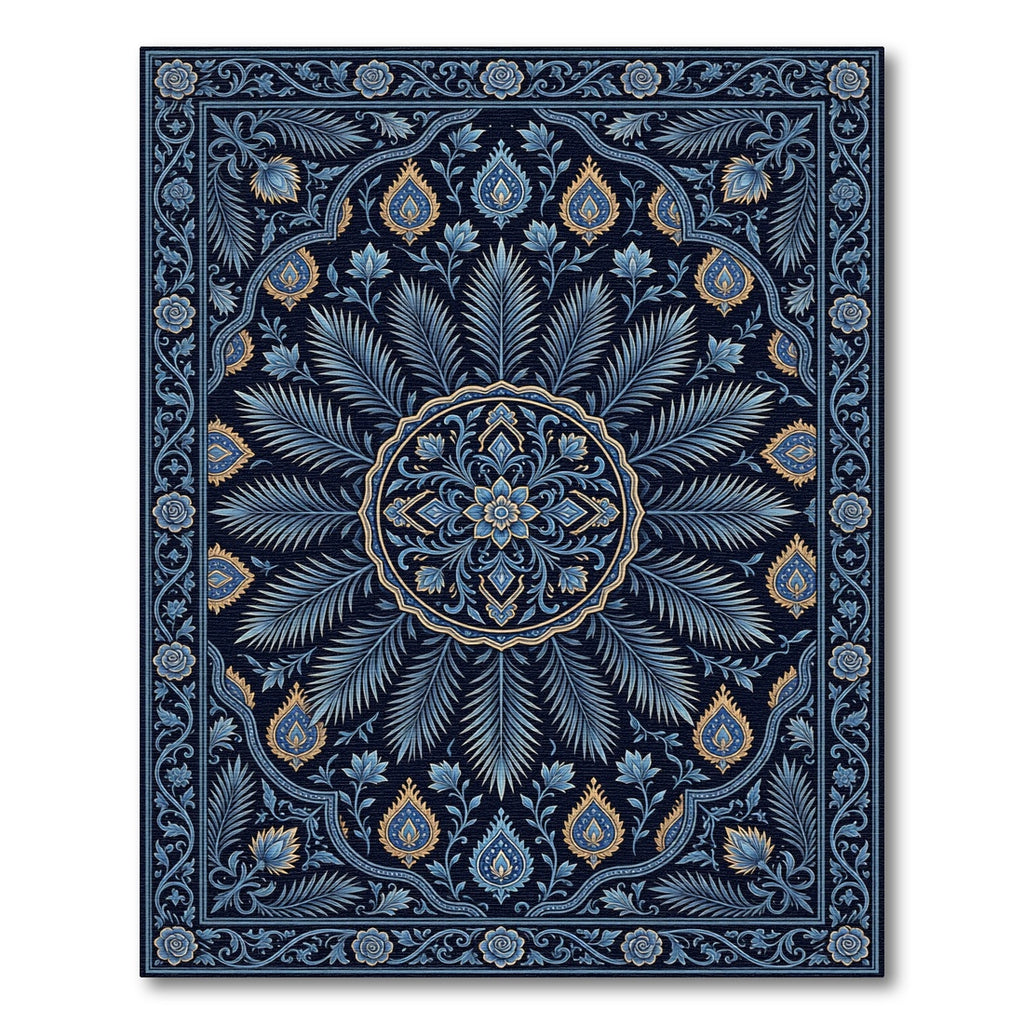 Lush Blue Floral Medallion Symmetry Rug