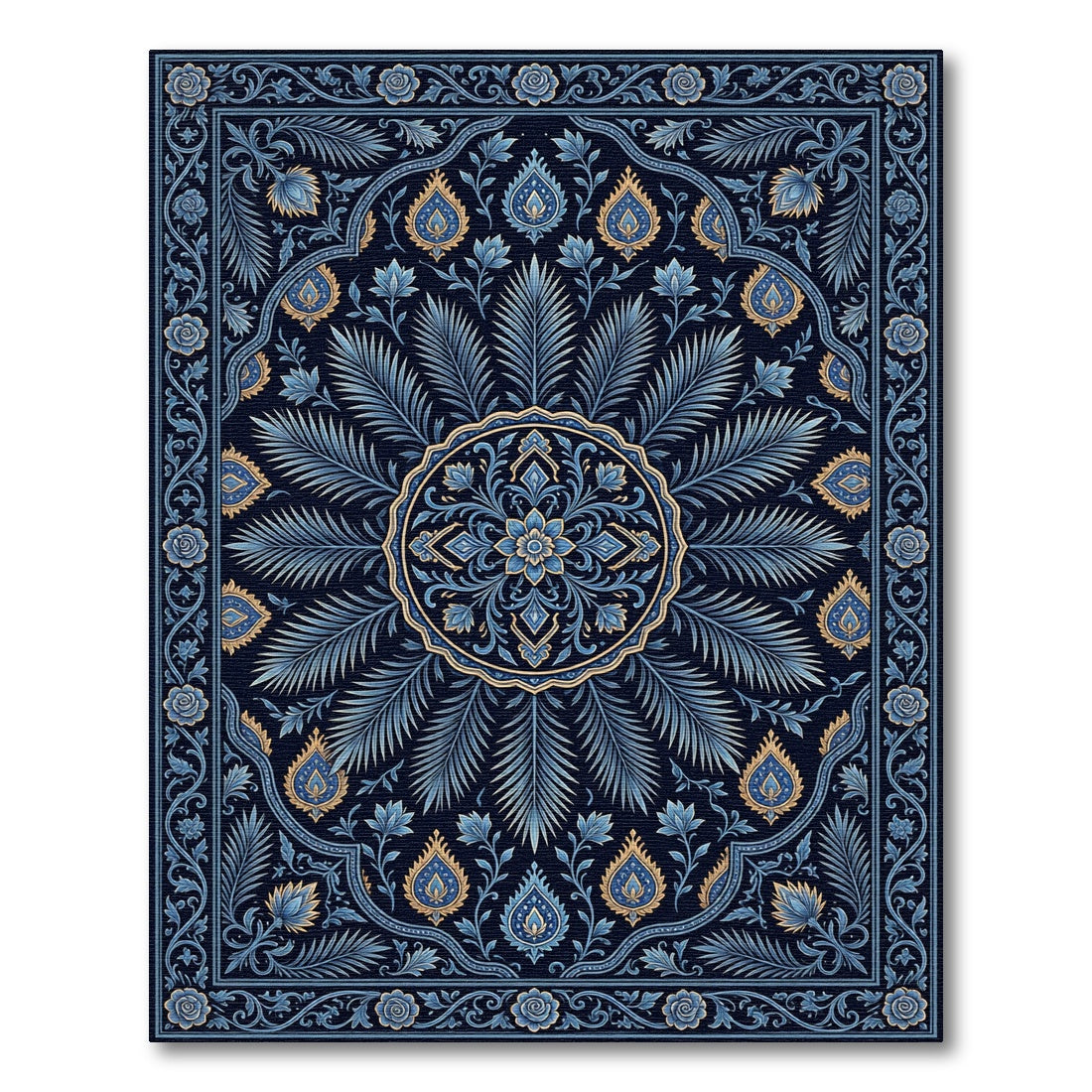 Lush Blue Floral Medallion Symmetry Rug