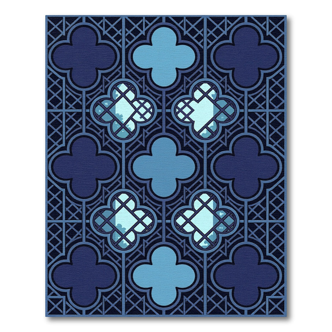 Dark Blue Quatrefoil Lattice Rug