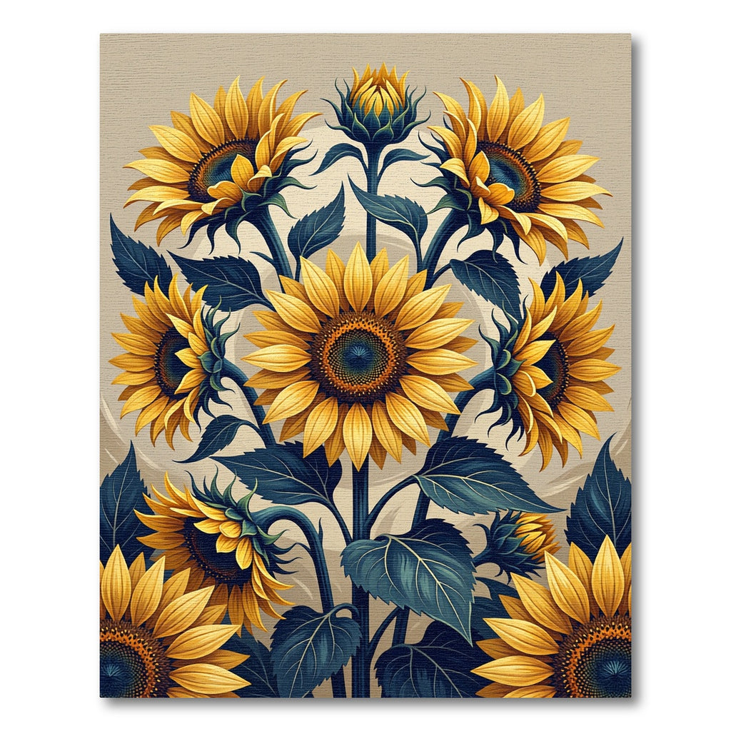 Vibrant Golden Sunflower Floral Illustration Rug