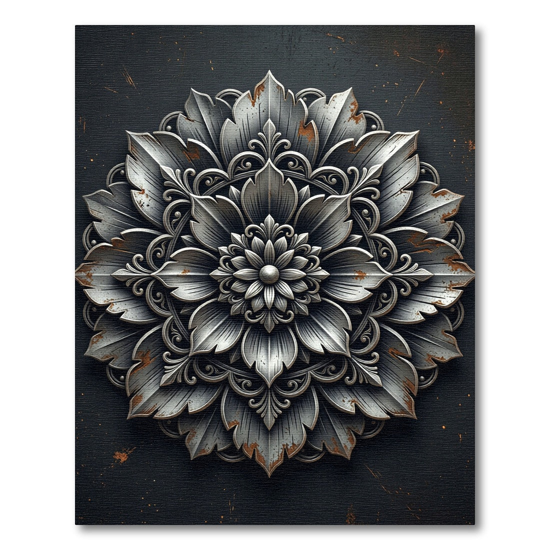 Metallic Silver Floral Medallion Engraving Rug