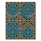 Ornate Teal and Gold Quatrefoil Rug