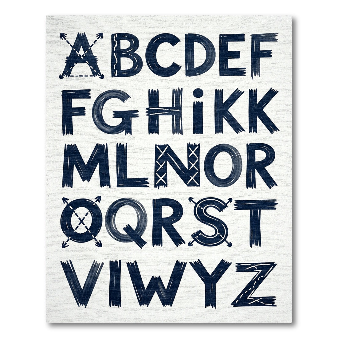 Modern Navy Alphabet Typography Wall Art Rug