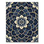 Navy Blue Golden Lotus Medallion Rug