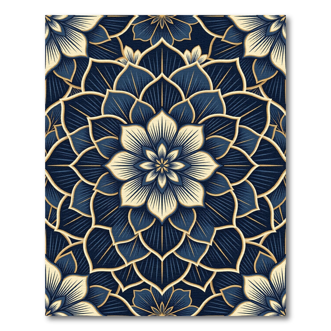 Navy Blue Golden Lotus Medallion Rug