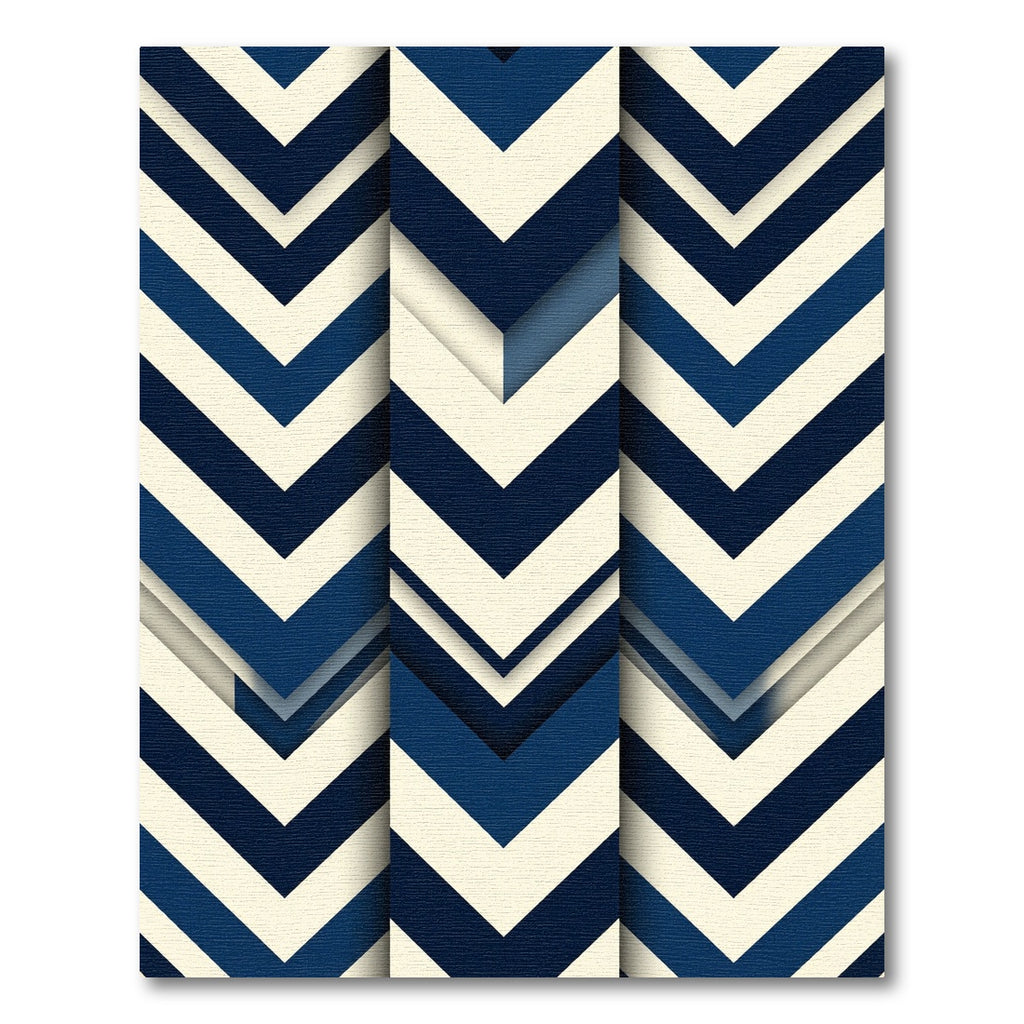 Navy and Cream Chevron Geometric Rug