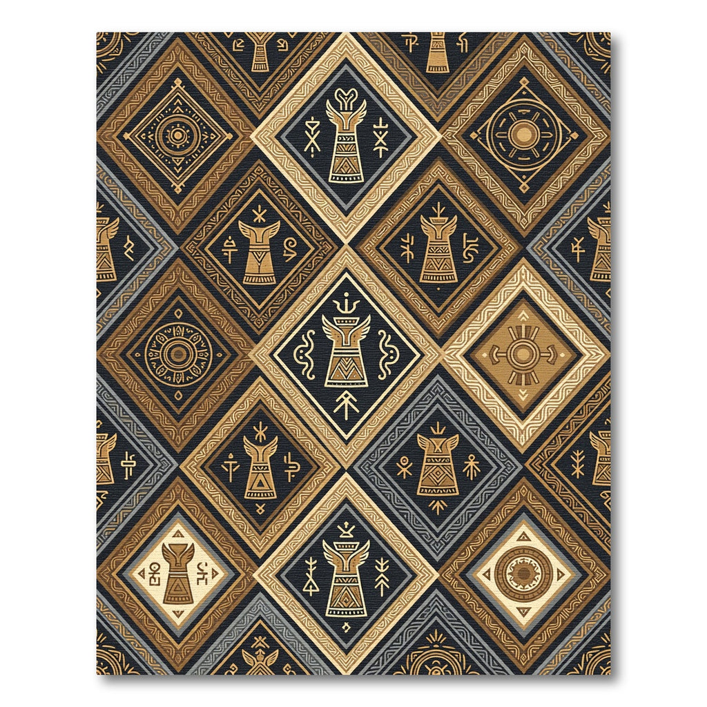 Golden Black Tribal Diamond Geometric Rug