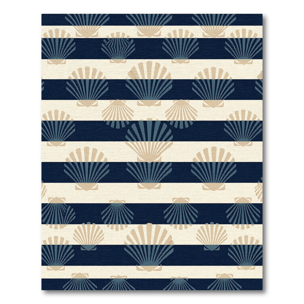 Navy Blue Coastal Seashell Striped Rug