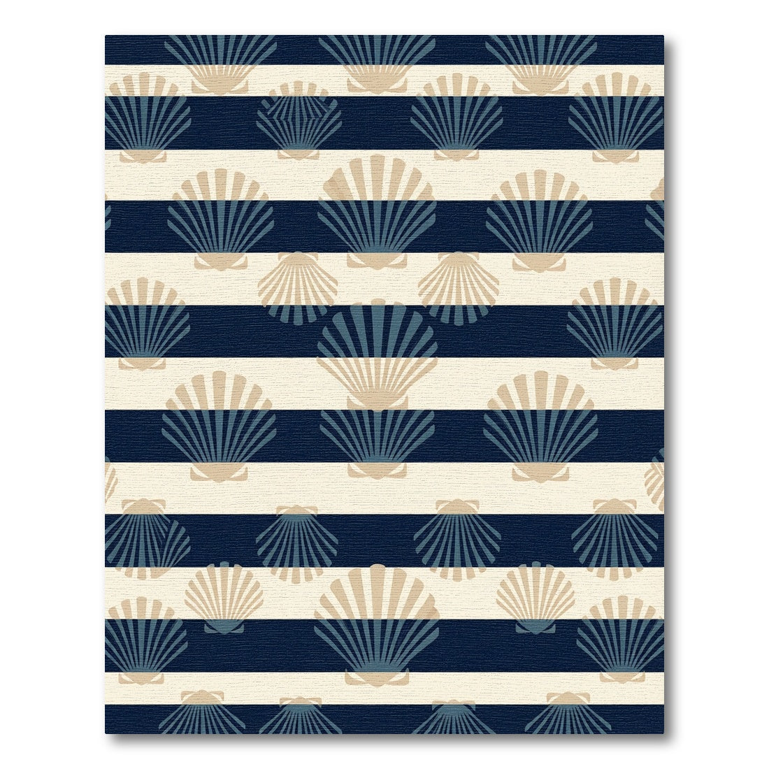 Navy Blue Coastal Seashell Striped Rug