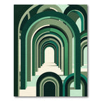 Modern Forest Green Arched Corridor Rug