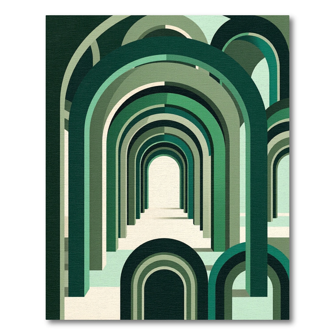 Modern Forest Green Arched Corridor Rug