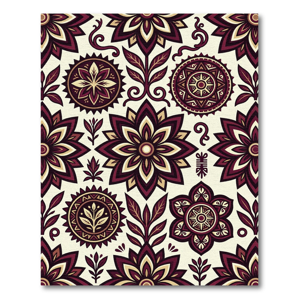 Deep Crimson Floral Medallion Composition Rug