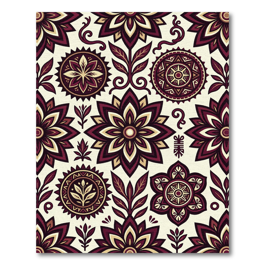 Deep Crimson Floral Medallion Composition Rug