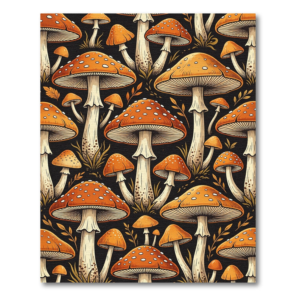 Whimsical Orange Mushroom Forest Meadow Rug
