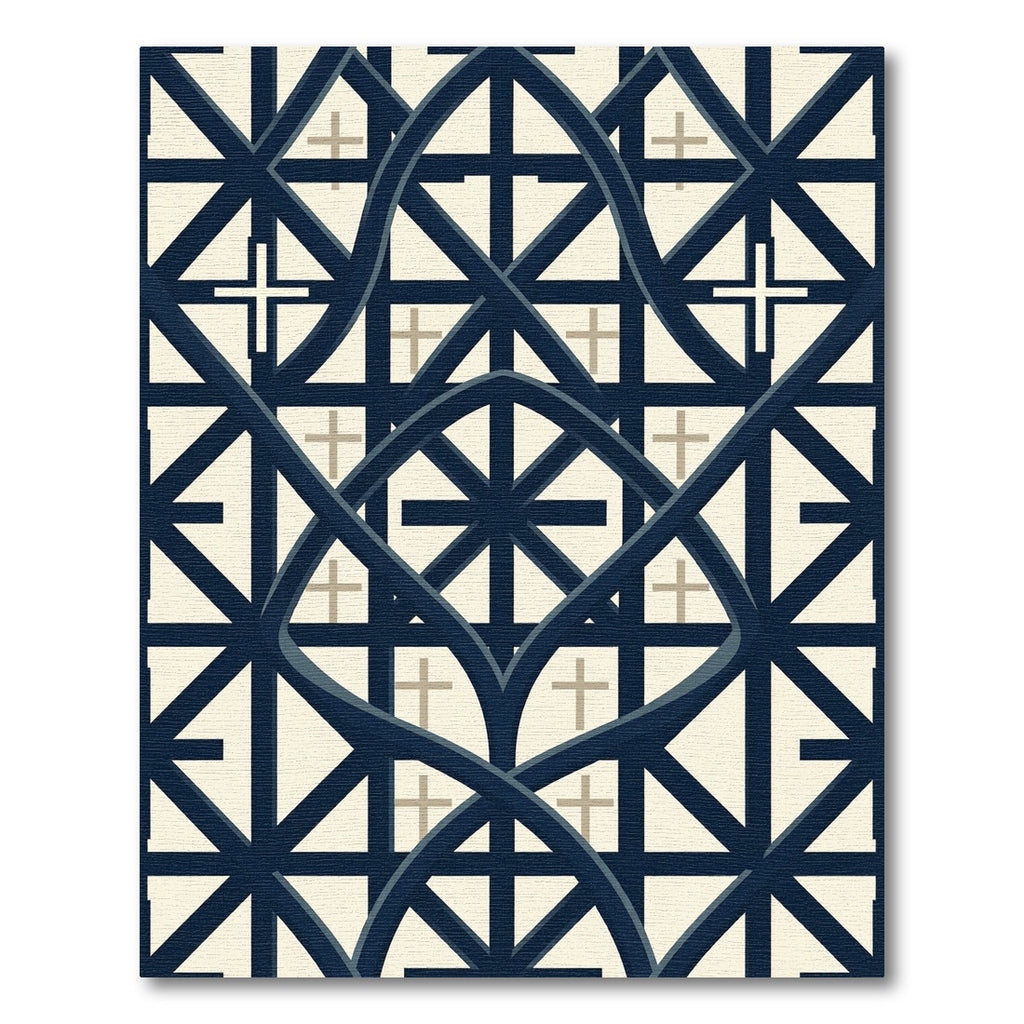 Navy Gothic Lattice Geometric Ivory Grid Rug