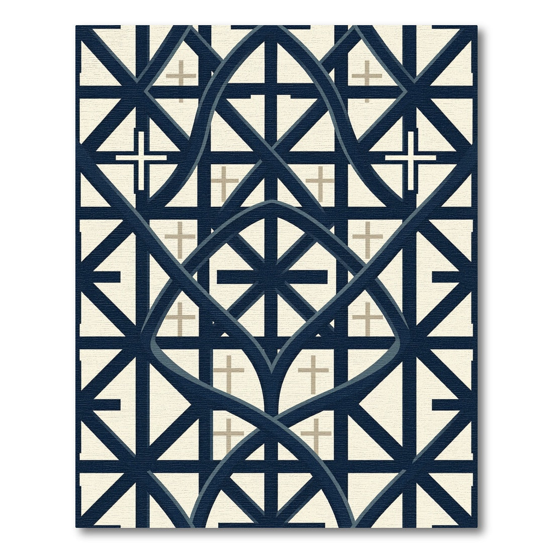 Navy Gothic Lattice Geometric Ivory Grid Rug