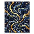 Luxury Navy Blue Golden Marbled Swirl Rug