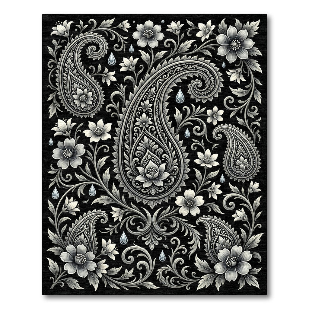 Elaborate Paisley Floral Monochrome Accents Rug