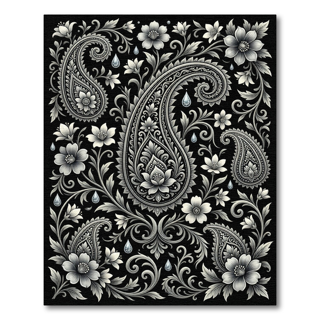 Elaborate Paisley Floral Monochrome Accents Rug