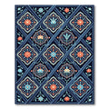 Navy Blue Coral Floral Lattice Rug