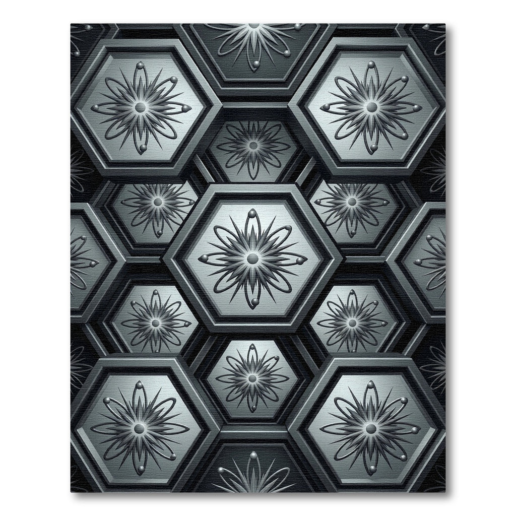 Gray Hexagonal Floral Embossed Rug