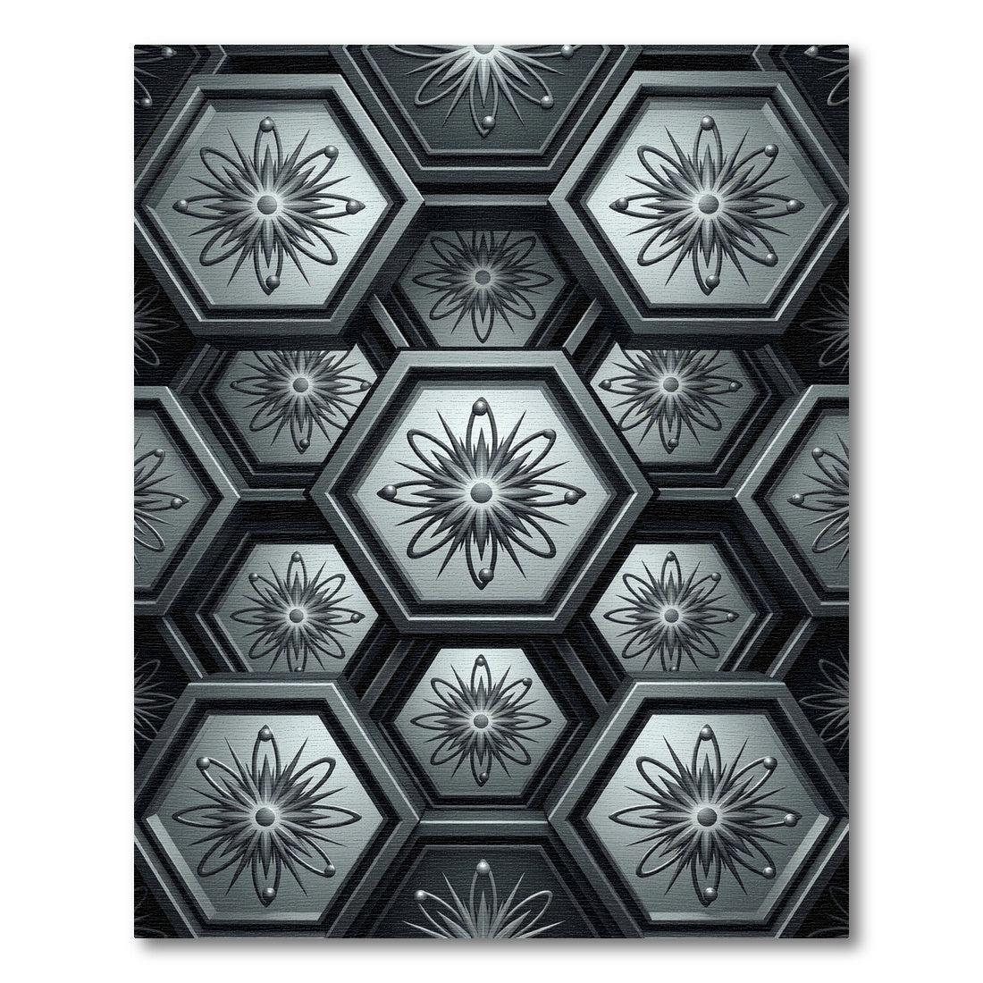 Gray Hexagonal Floral Embossed Rug