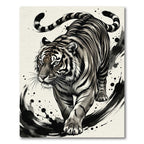Majestic Gray Tiger Ink Brush Strokes Rug