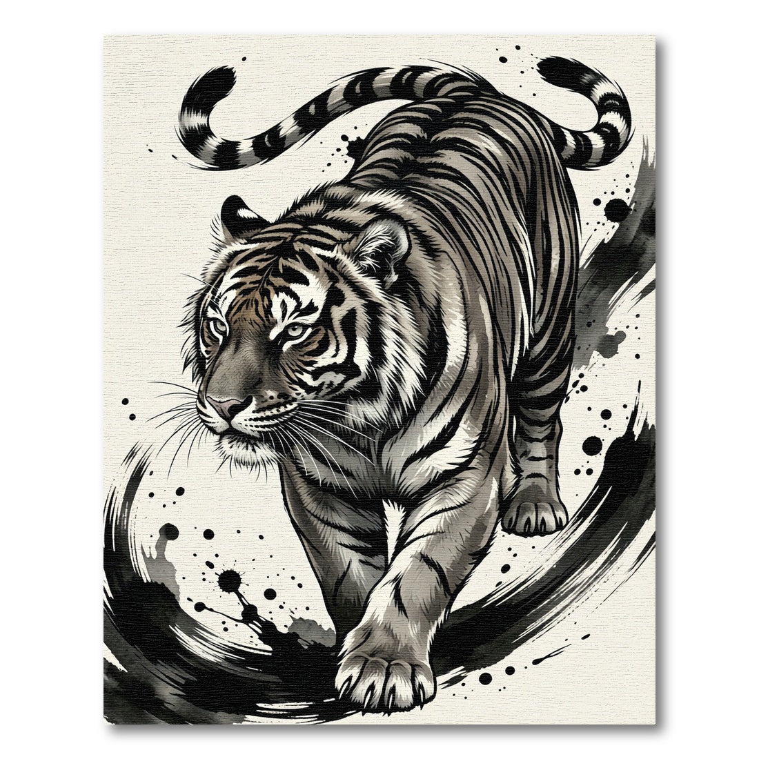 Majestic Gray Tiger Ink Brush Strokes Rug