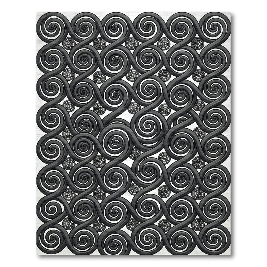 Monochromatic Black Swirling Spiral Illusion Rug