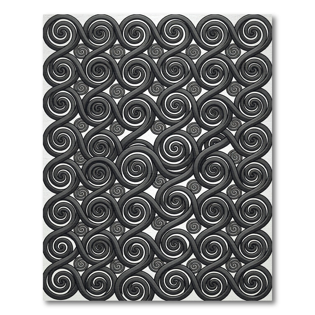 Monochromatic Black Swirling Spiral Illusion Rug