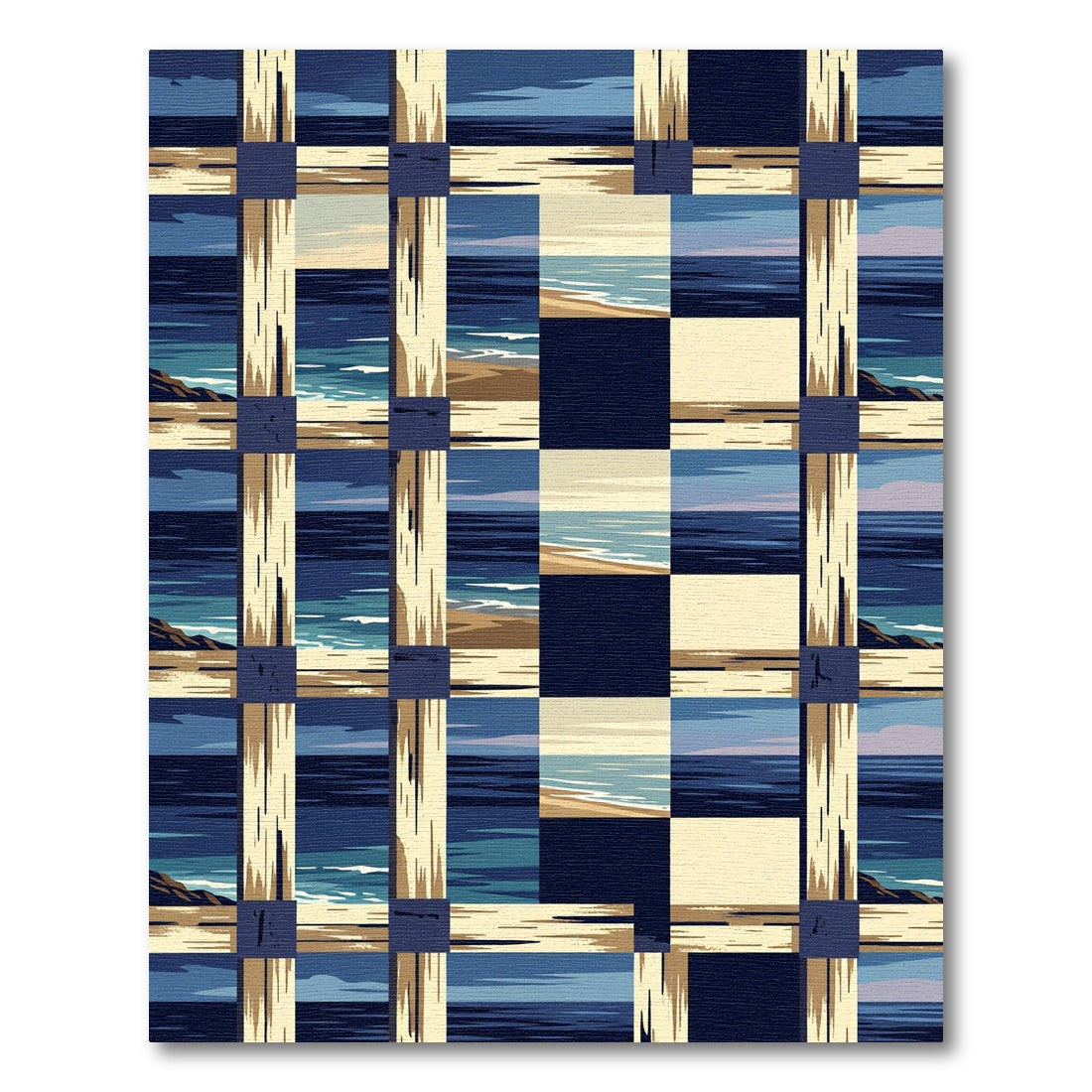 Coastal Beach Plaid Scene Rug