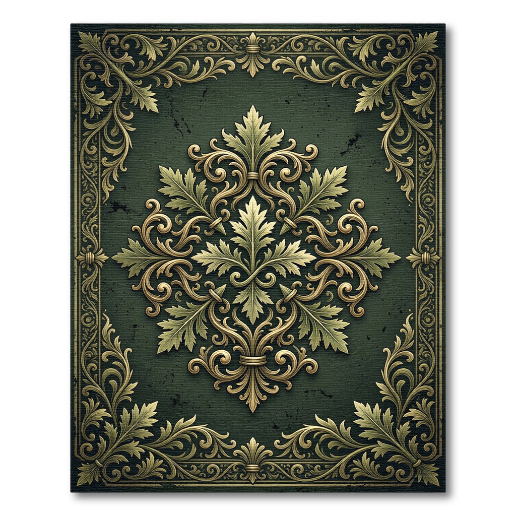 Ornate Golden Acanthus Dark Emerald Foliage Rug