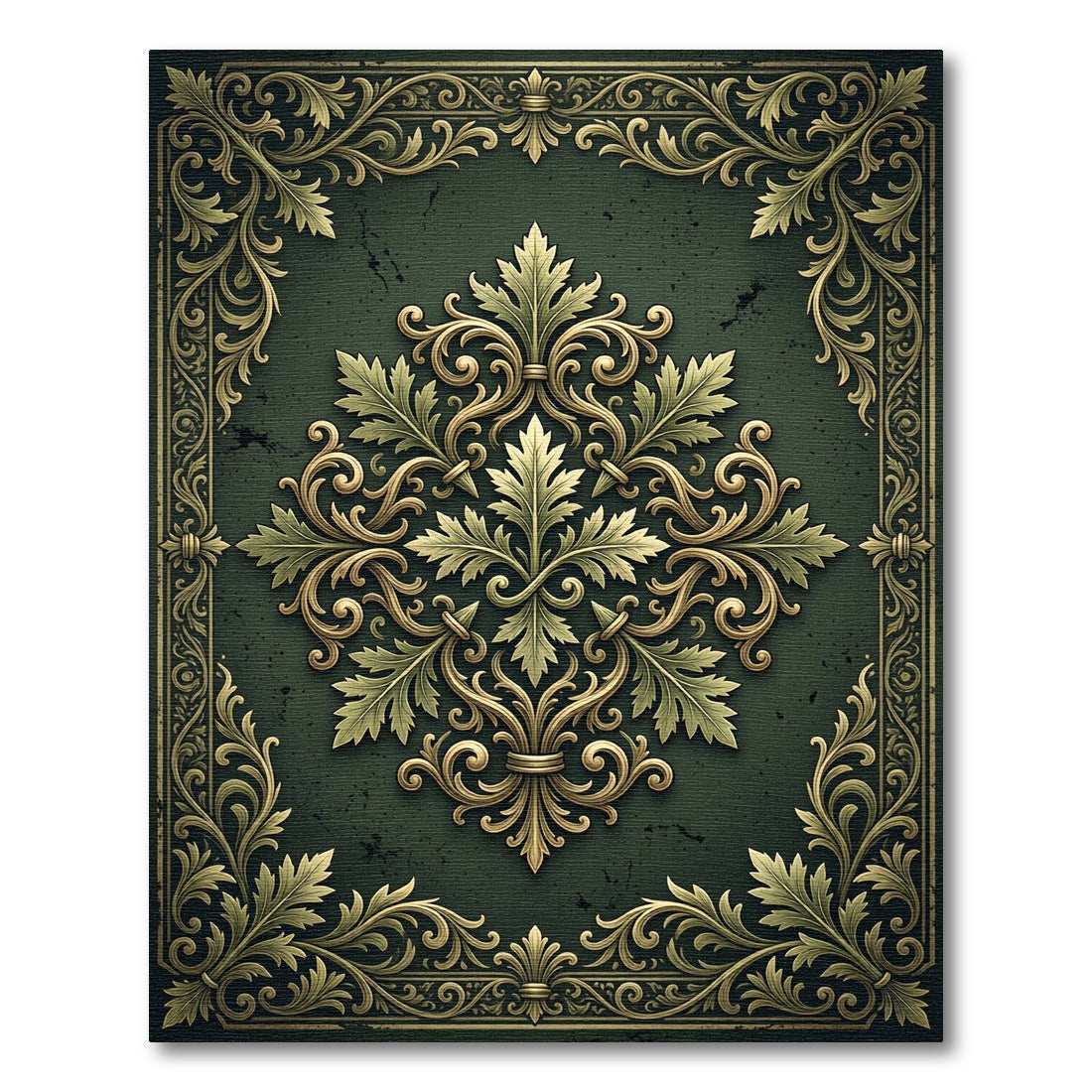Ornate Golden Acanthus Dark Emerald Foliage Rug