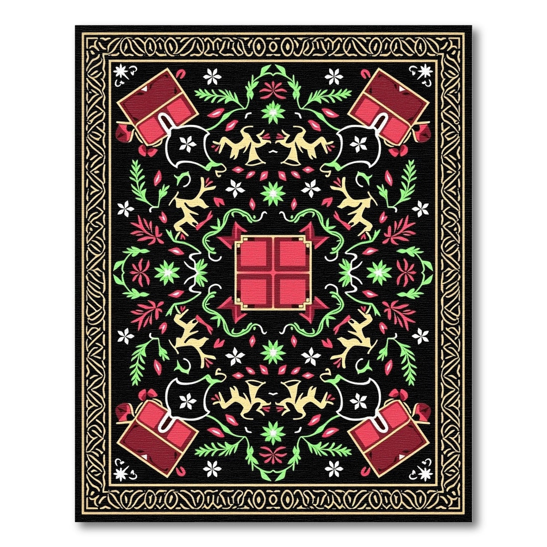 Red Green Black Whimsical Creature Rug