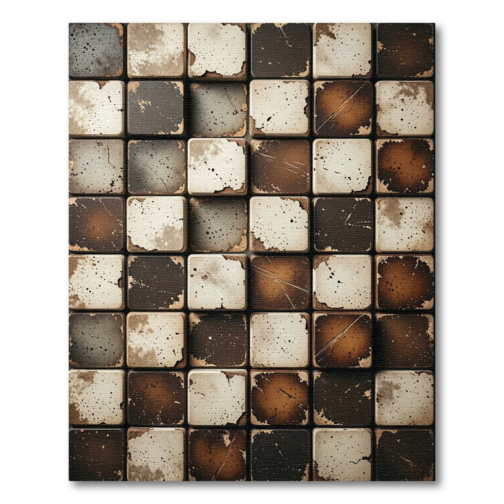 Rustic Earthy Tones Grid Square Texture Rug