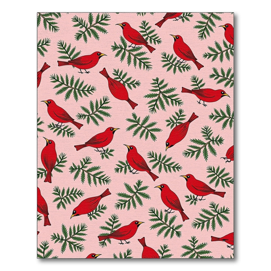 Red Cardinal Evergreen Bough Pattern Rug