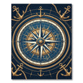 Navy Nautical Compass Gold Anchor Area Rug