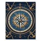 Navy Nautical Compass Gold Anchor Area Rug