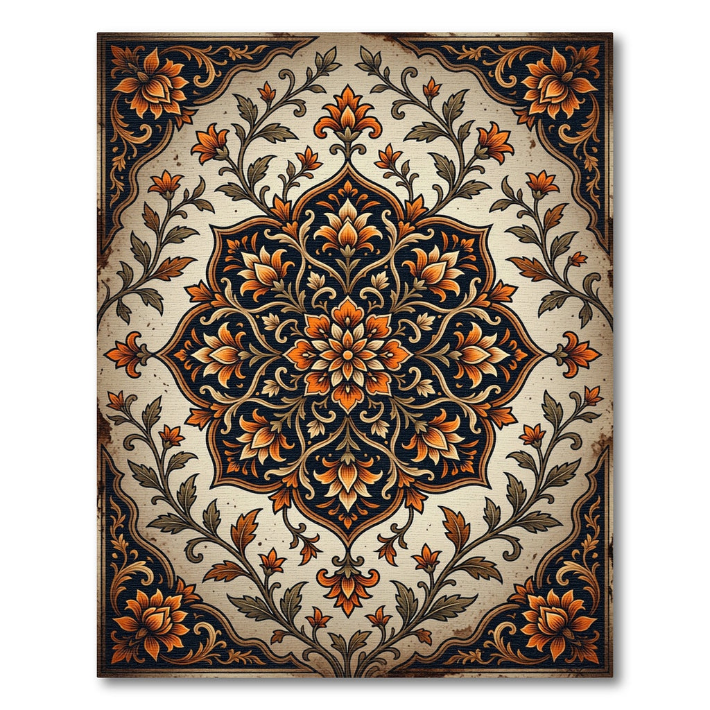 Elegant Burnt Orange Floral Medallion Rug
