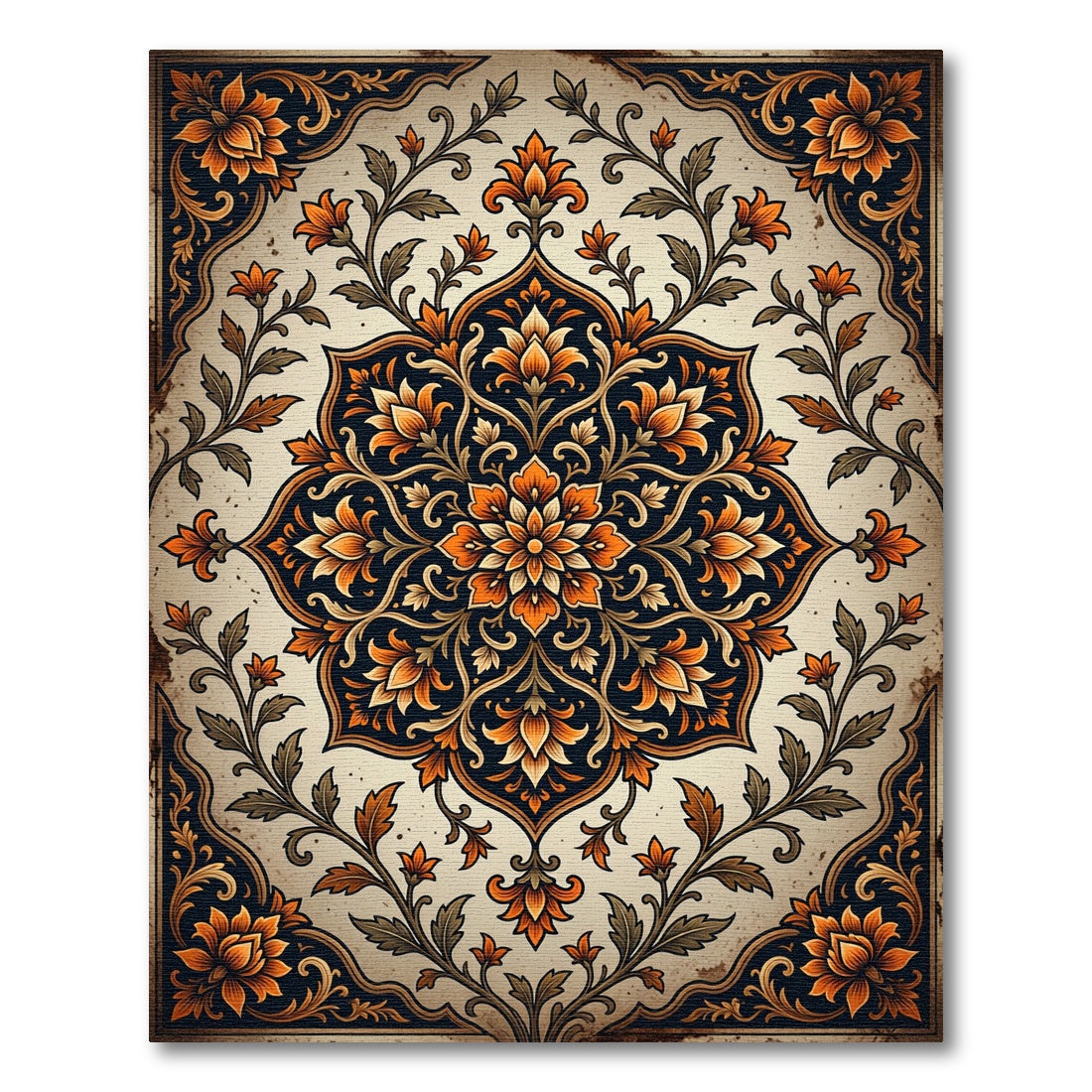 Elegant Burnt Orange Floral Medallion Rug