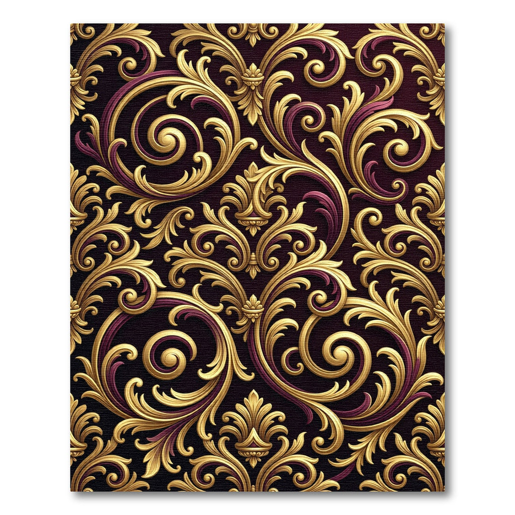Elegant Golden Baroque Scroll Filigree Rug