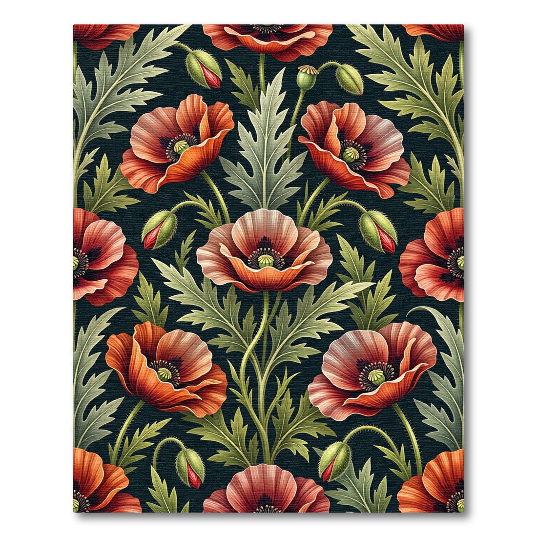 Elegant Botanical Poppy Midnight Field Rug