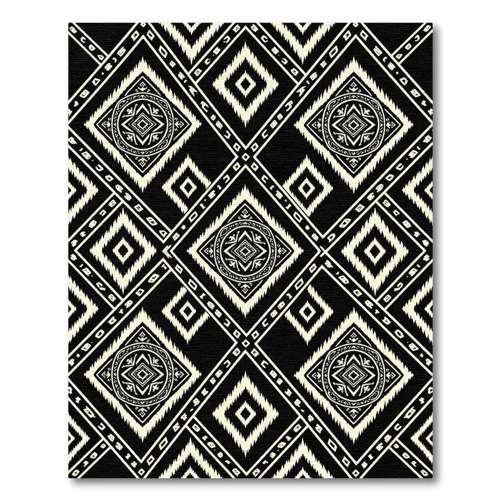 Monochrome Ikat Diamond Geometric Art Rug