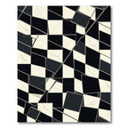 Monochrome Fractured Geometric Checkerboard Art Rug