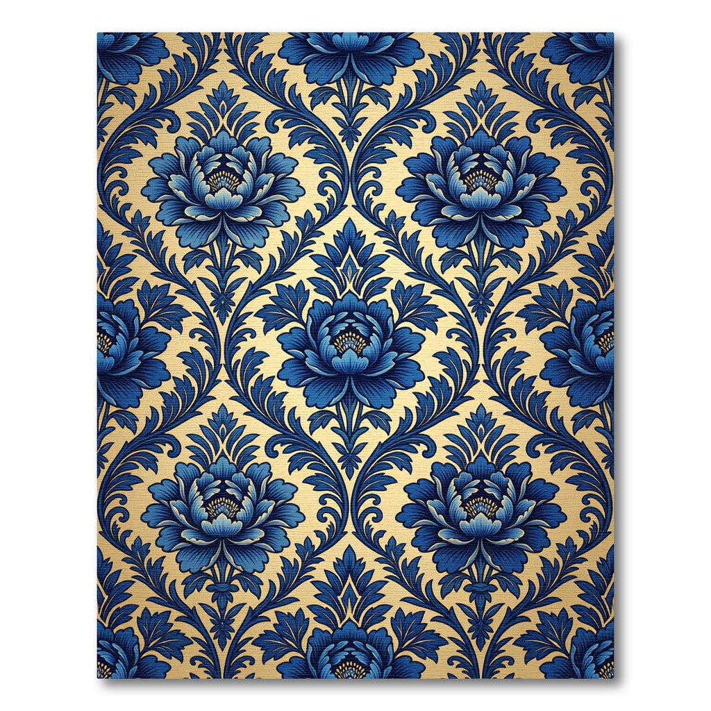 Cobalt Blue Floral Scroll Damask Rug