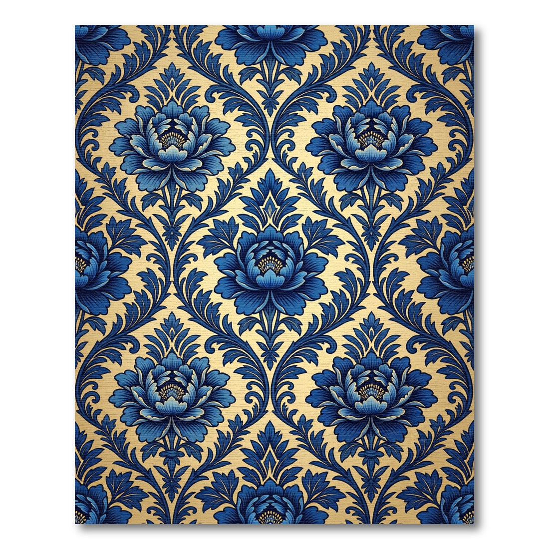 Cobalt Blue Floral Scroll Damask Rug